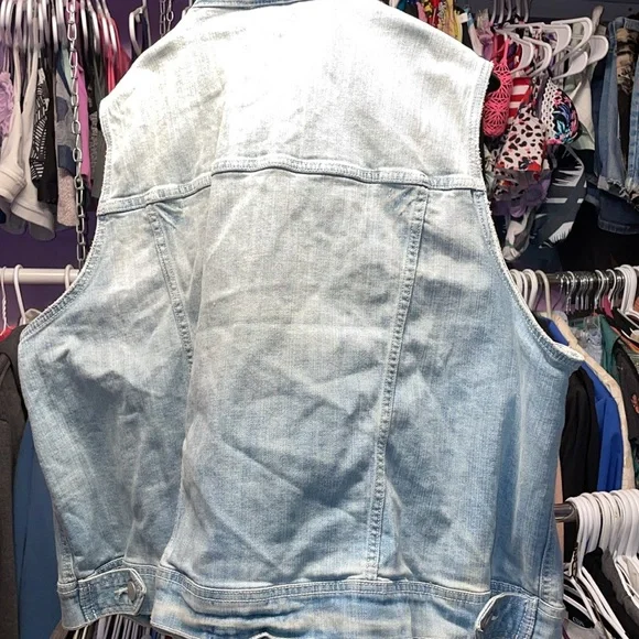 Vintage Denim Biker Cut vest Jean jacket vest aged look button up pockets nosize - Picture 9 of 15